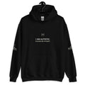 Black adult autism message hoodie, front with I AM AUTISTIC. PLEASE BE PATIENT.; digital mockup of earlier artwork.